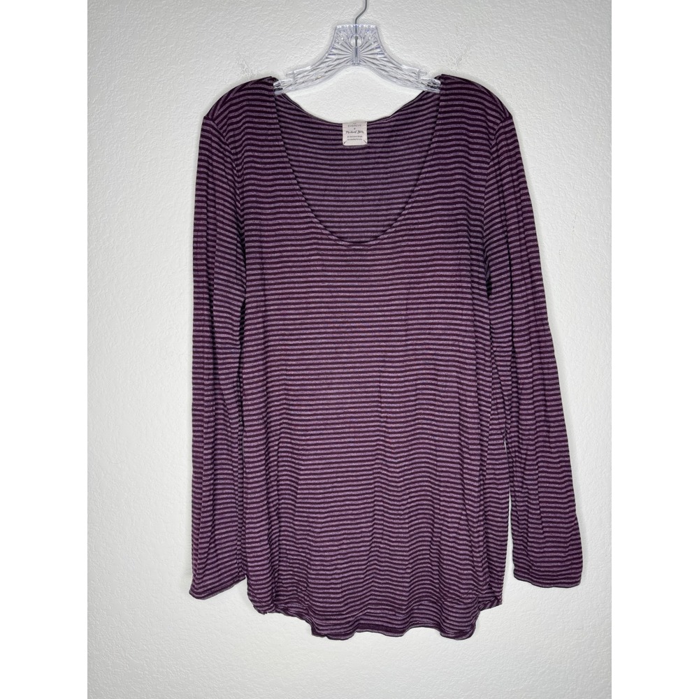 Michael Stars Evereve Purple Striped Long Sleeve Scoop Neck Top Womens XL EE2998